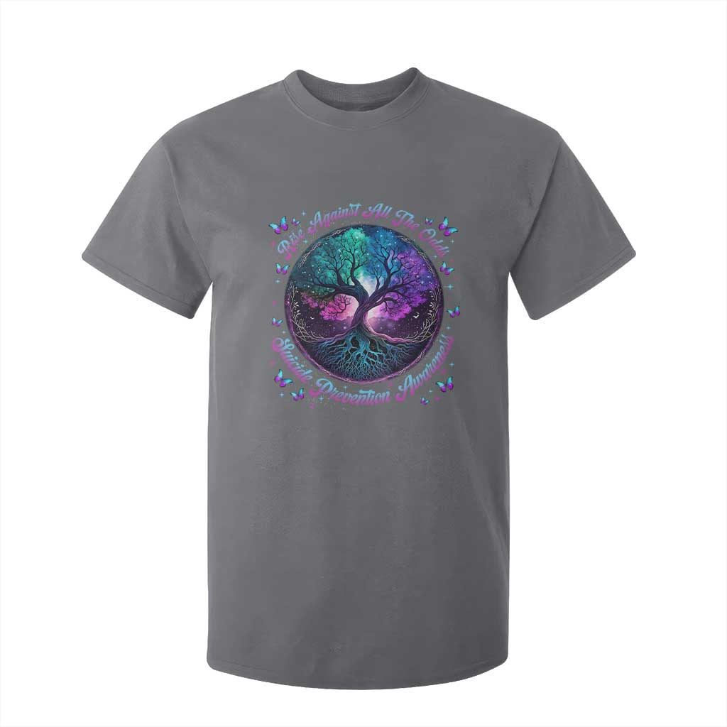 Suicide Prevention Support T Shirt For Kid Rise Against All The Odds Teal And Purple Tree Butterfly