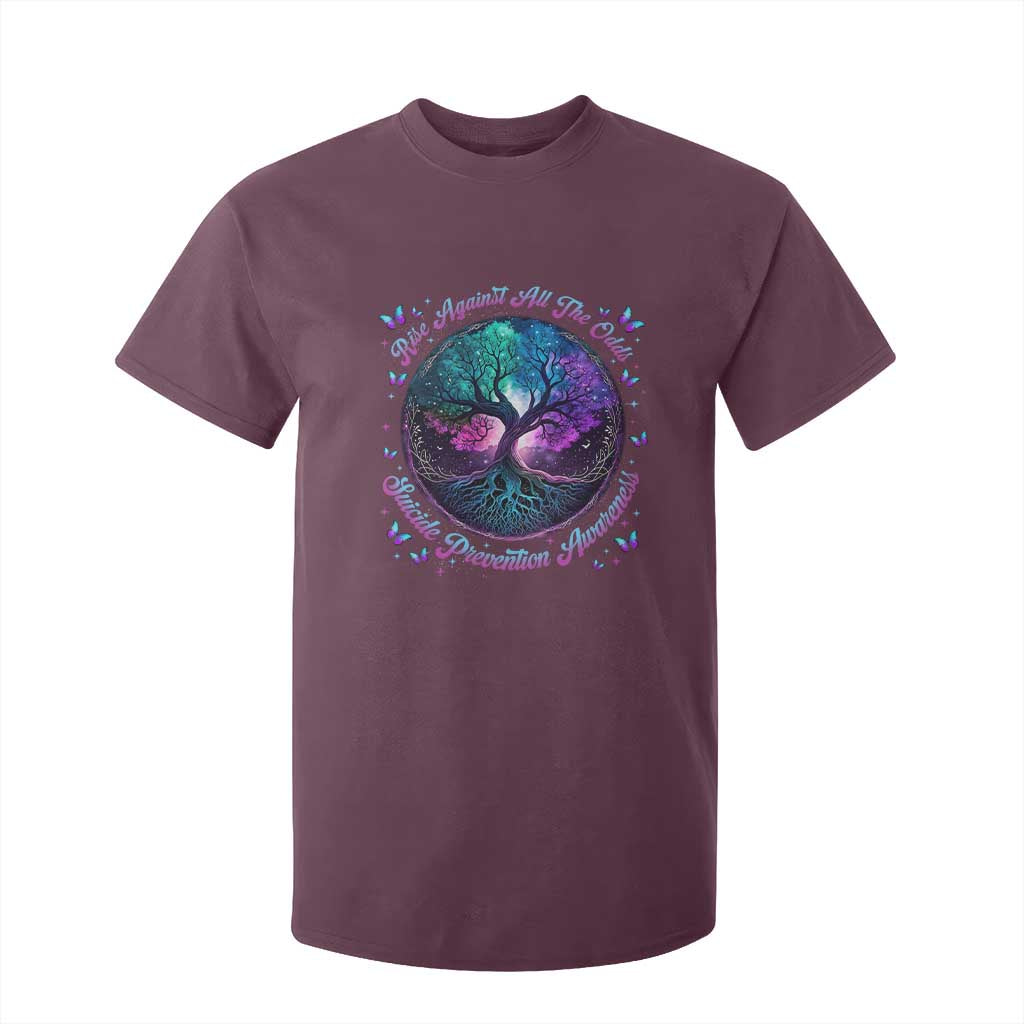 Suicide Prevention Support T Shirt For Kid Rise Against All The Odds Teal And Purple Tree Butterfly