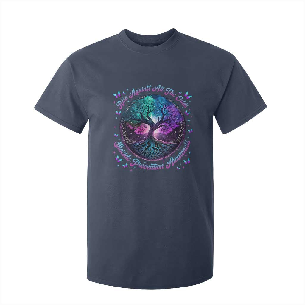 Suicide Prevention Support T Shirt For Kid Rise Against All The Odds Teal And Purple Tree Butterfly