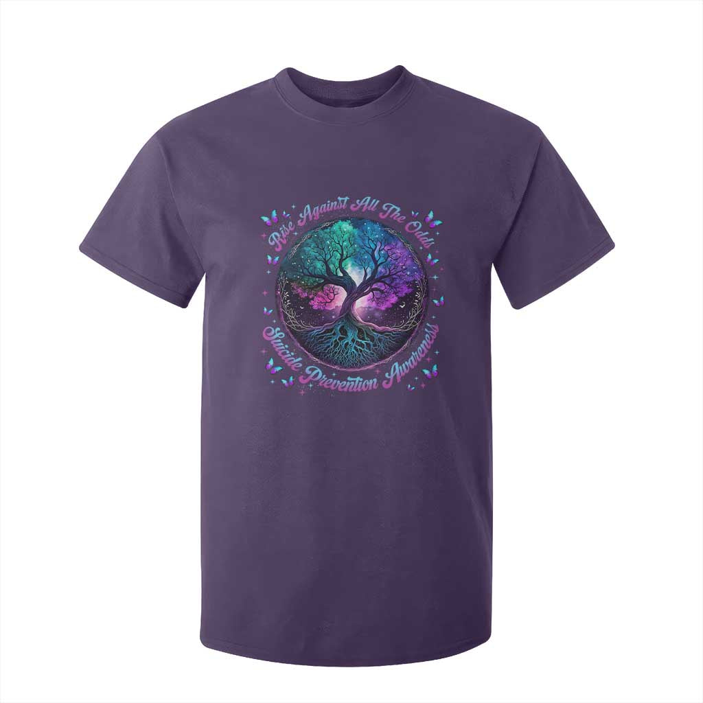 Suicide Prevention Support T Shirt For Kid Rise Against All The Odds Teal And Purple Tree Butterfly