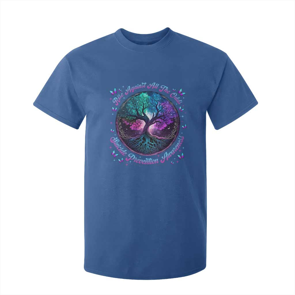 Suicide Prevention Support T Shirt For Kid Rise Against All The Odds Teal And Purple Tree Butterfly