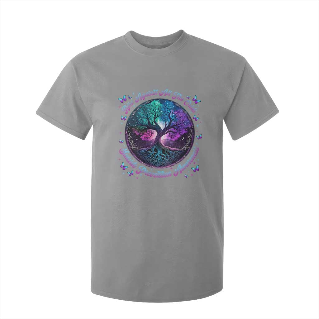 Suicide Prevention Support T Shirt For Kid Rise Against All The Odds Teal And Purple Tree Butterfly
