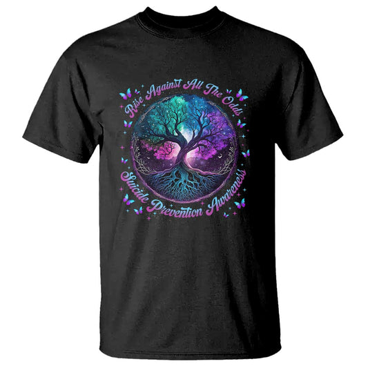Suicide Prevention Support T Shirt Rise Against All The Odds Teal And Purple Tree Butterfly