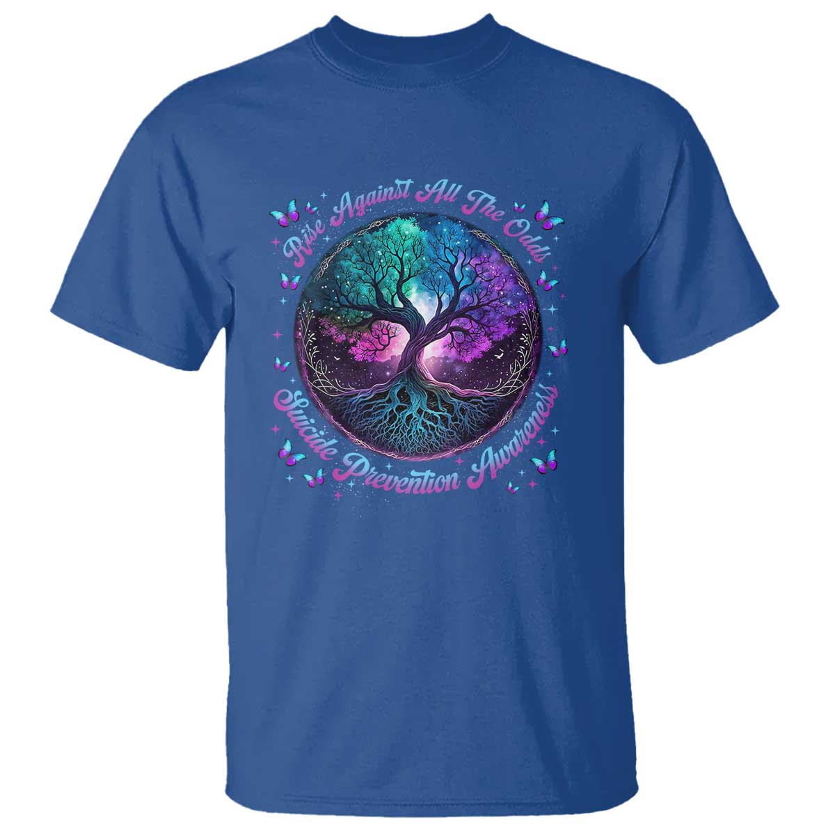 Suicide Prevention Support T Shirt Rise Against All The Odds Teal And Purple Tree Butterfly