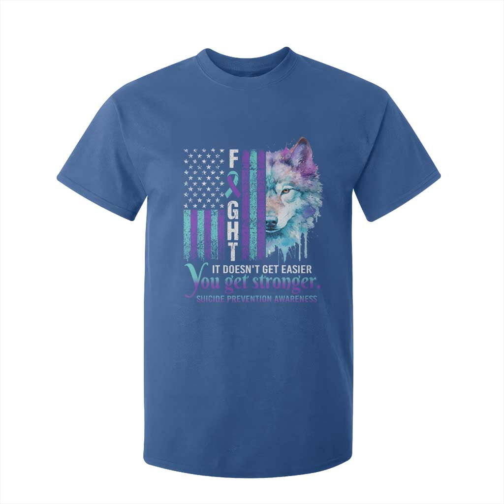Suicide Prevention Support T Shirt For Kid Fight It Doesn't Get Easier You Get Stronger Wolf American Flag