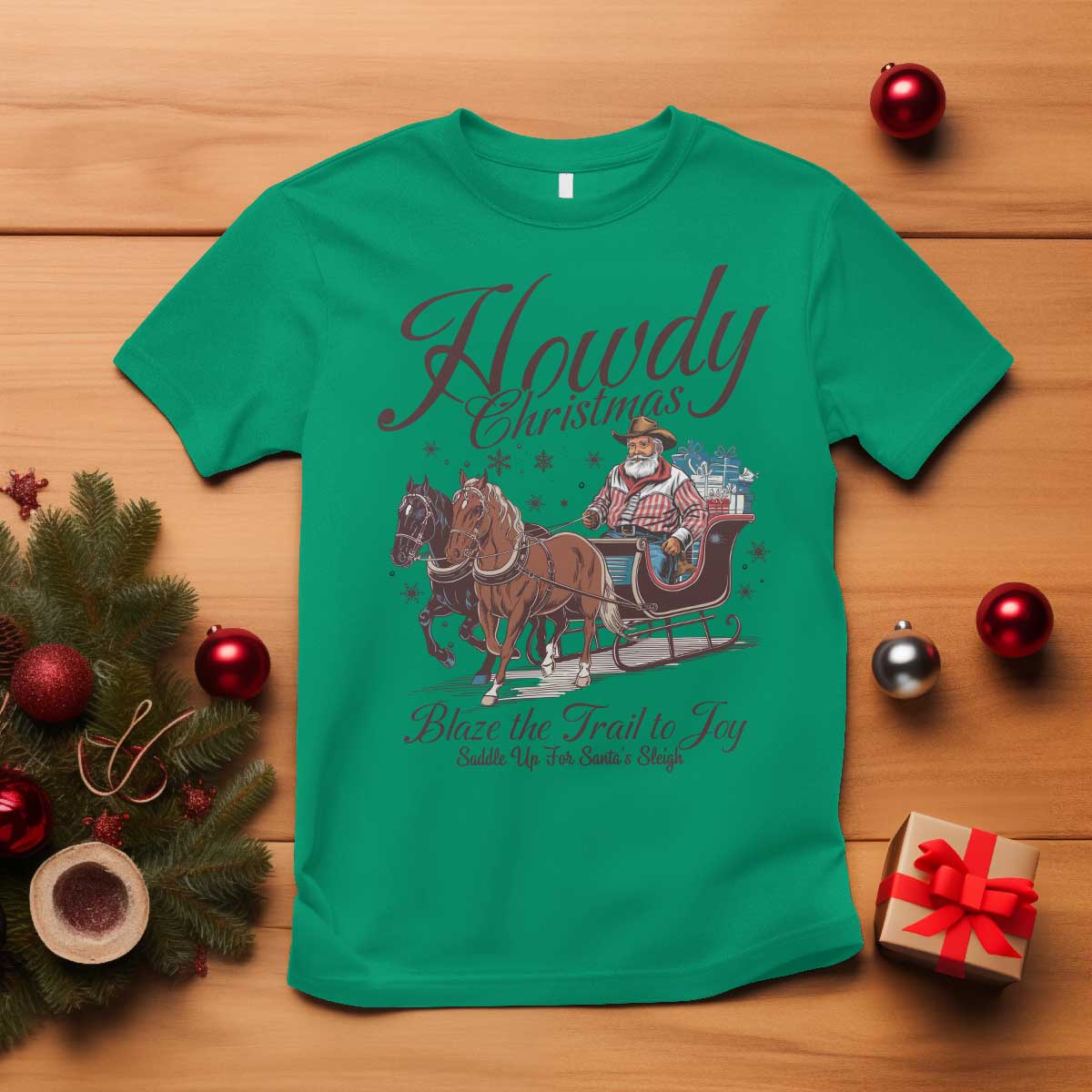 western-christmas-t-shirt-howdy-christmas-blaze-the-trail-to-joy-cowboy-santa