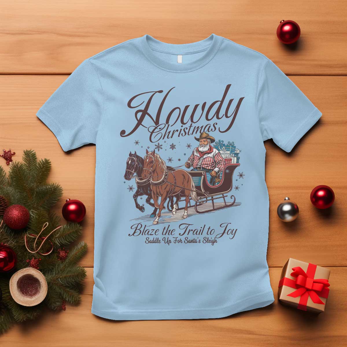 western-christmas-t-shirt-howdy-christmas-blaze-the-trail-to-joy-cowboy-santa