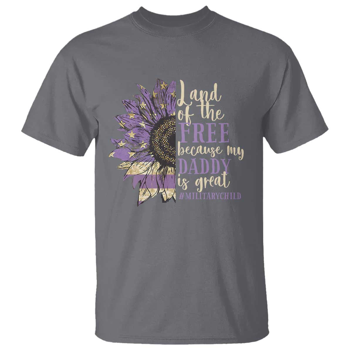 military-child-month-t-shirt-land-of-the-free-because-my-daddy-is-great-purple-sunflower