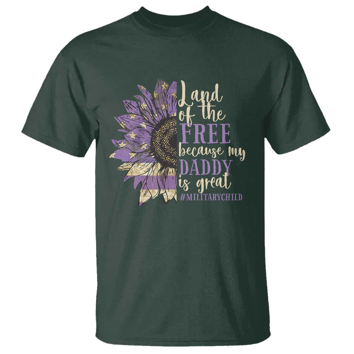 military-child-month-t-shirt-land-of-the-free-because-my-daddy-is-great-purple-sunflower