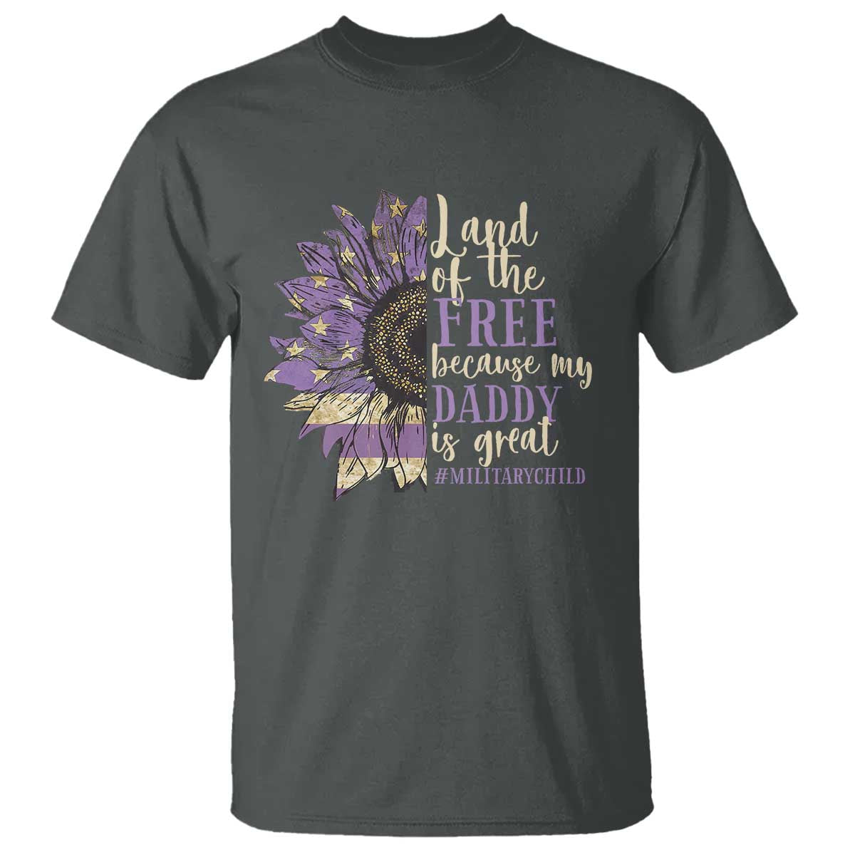 military-child-month-t-shirt-land-of-the-free-because-my-daddy-is-great-purple-sunflower
