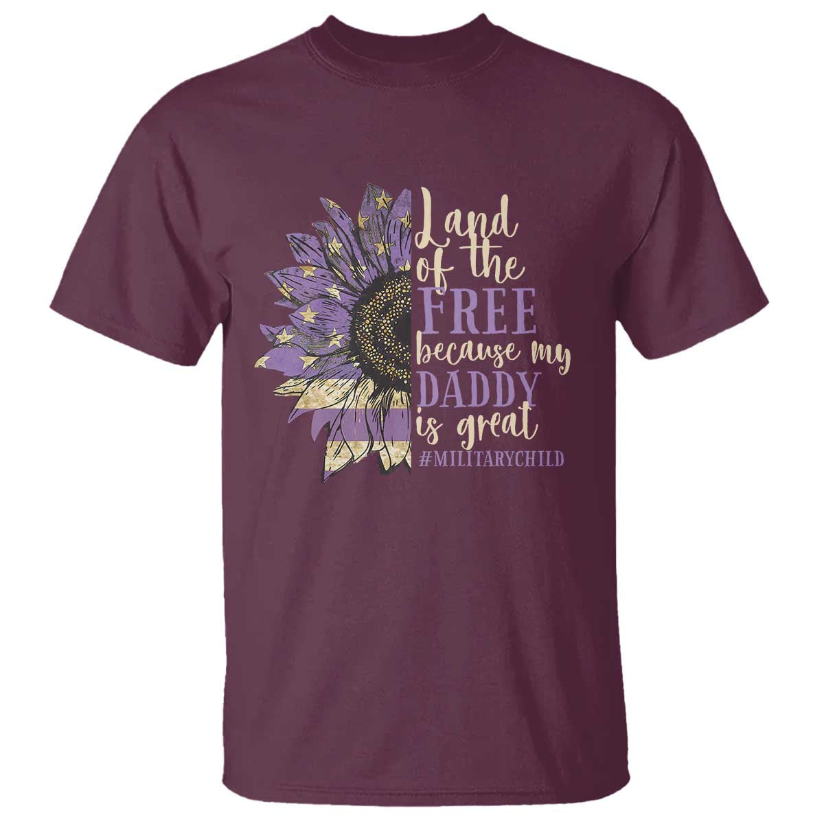 military-child-month-t-shirt-land-of-the-free-because-my-daddy-is-great-purple-sunflower