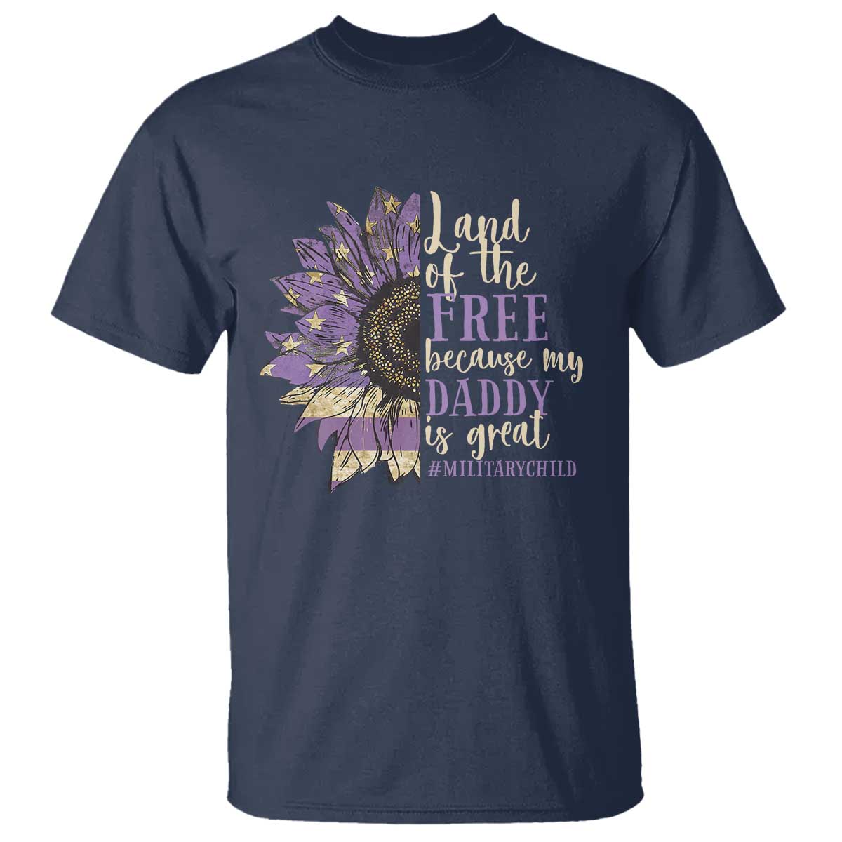 military-child-month-t-shirt-land-of-the-free-because-my-daddy-is-great-purple-sunflower
