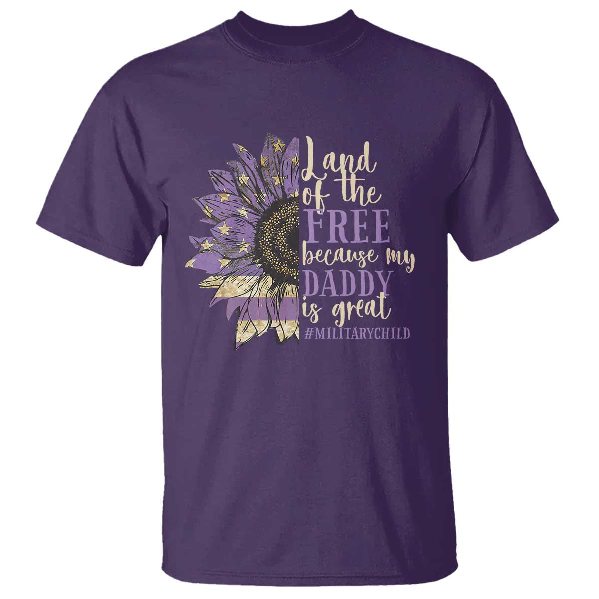 military-child-month-t-shirt-land-of-the-free-because-my-daddy-is-great-purple-sunflower