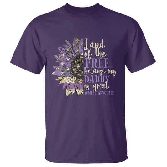 military-child-month-t-shirt-land-of-the-free-because-my-daddy-is-great-purple-sunflower
