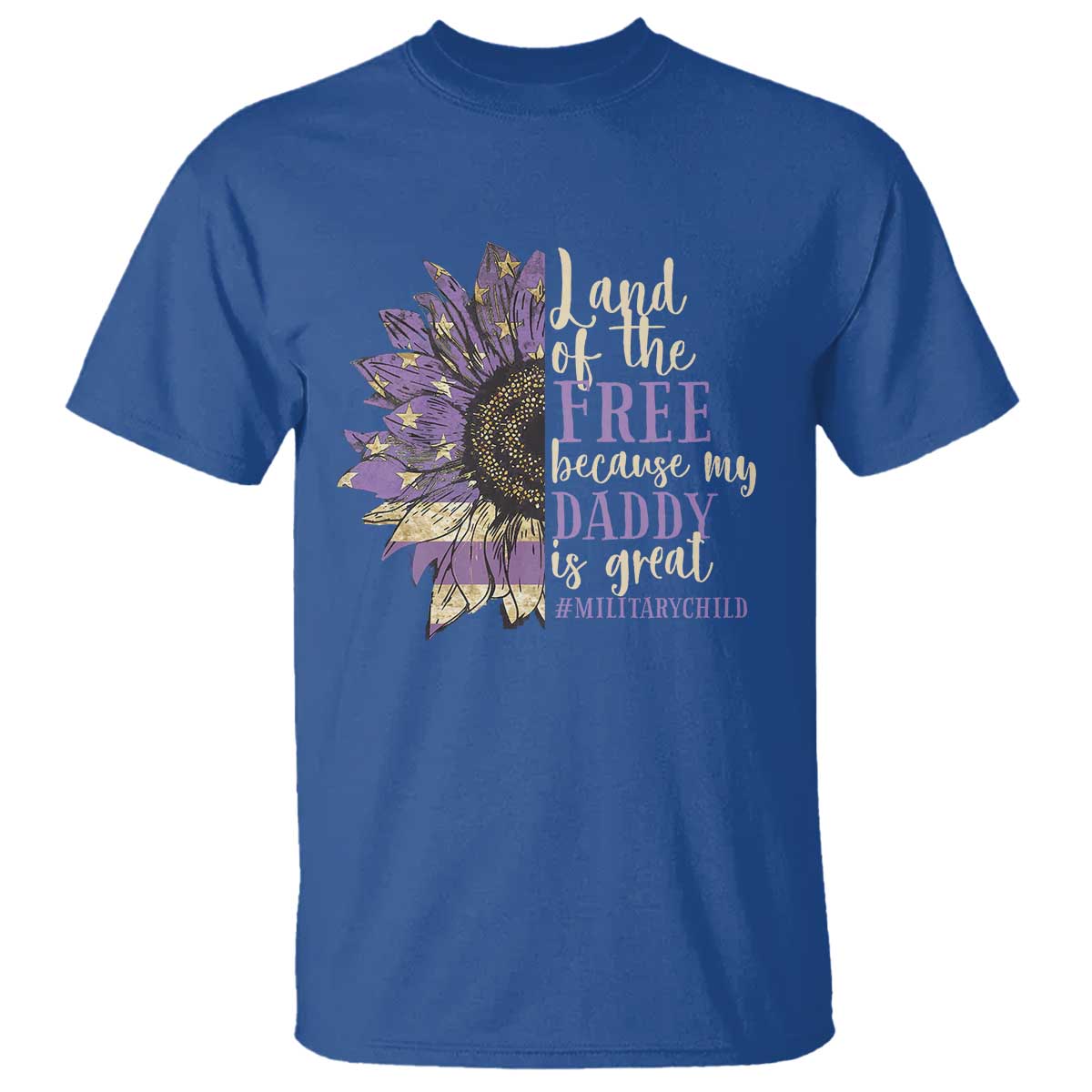 military-child-month-t-shirt-land-of-the-free-because-my-daddy-is-great-purple-sunflower
