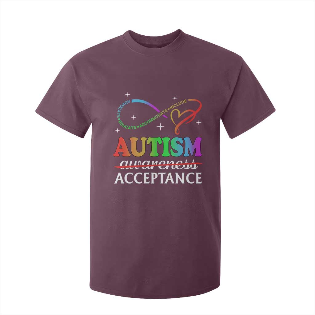 Autism Support Acceptance T Shirt For Kid Advocate Educate Accommodate Include Infinity Symbol