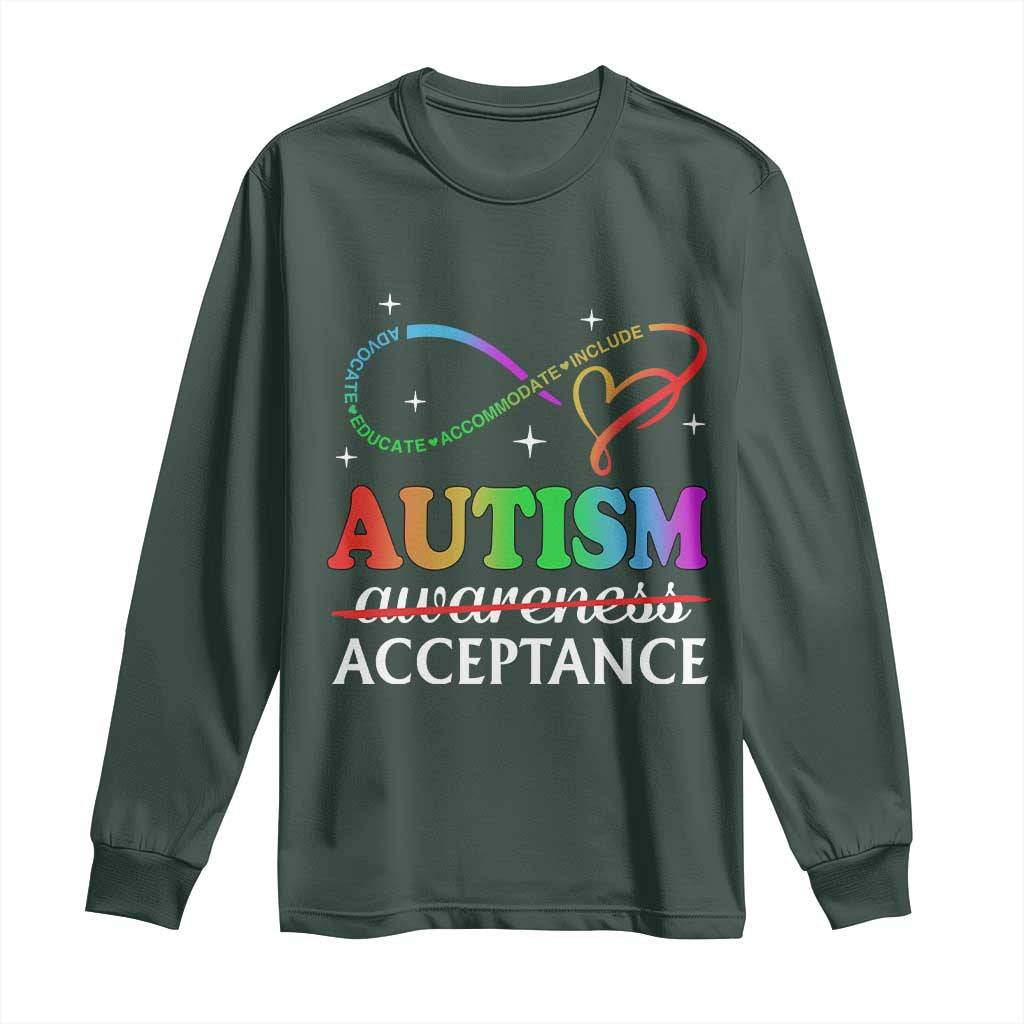 Autism Support Acceptance Long Sleeve Shirt Advocate Educate Accommodate Include Infinity Symbol