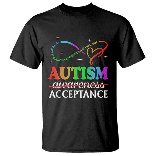Autism Support Acceptance T Shirt Advocate Educate Accommodate Include Infinity Symbol