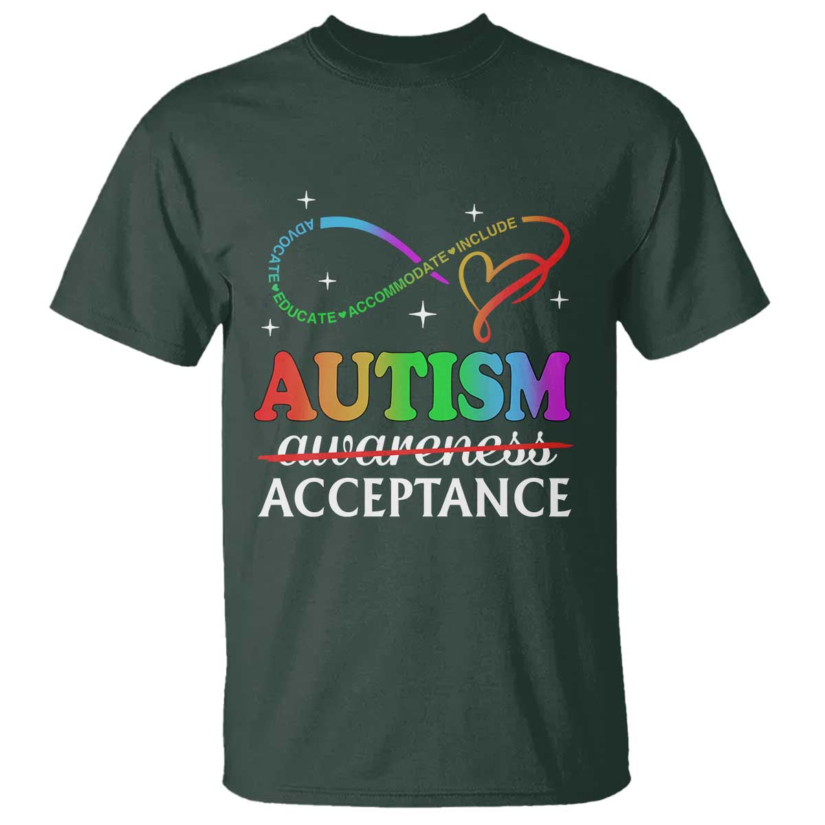 Autism Support Acceptance T Shirt Advocate Educate Accommodate Include Infinity Symbol