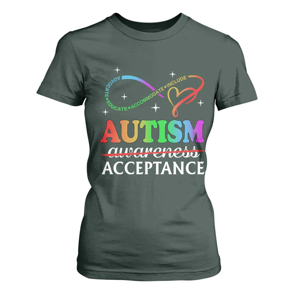 Autism Support Acceptance T Shirt For Women Advocate Educate Accommodate Include Infinity Symbol