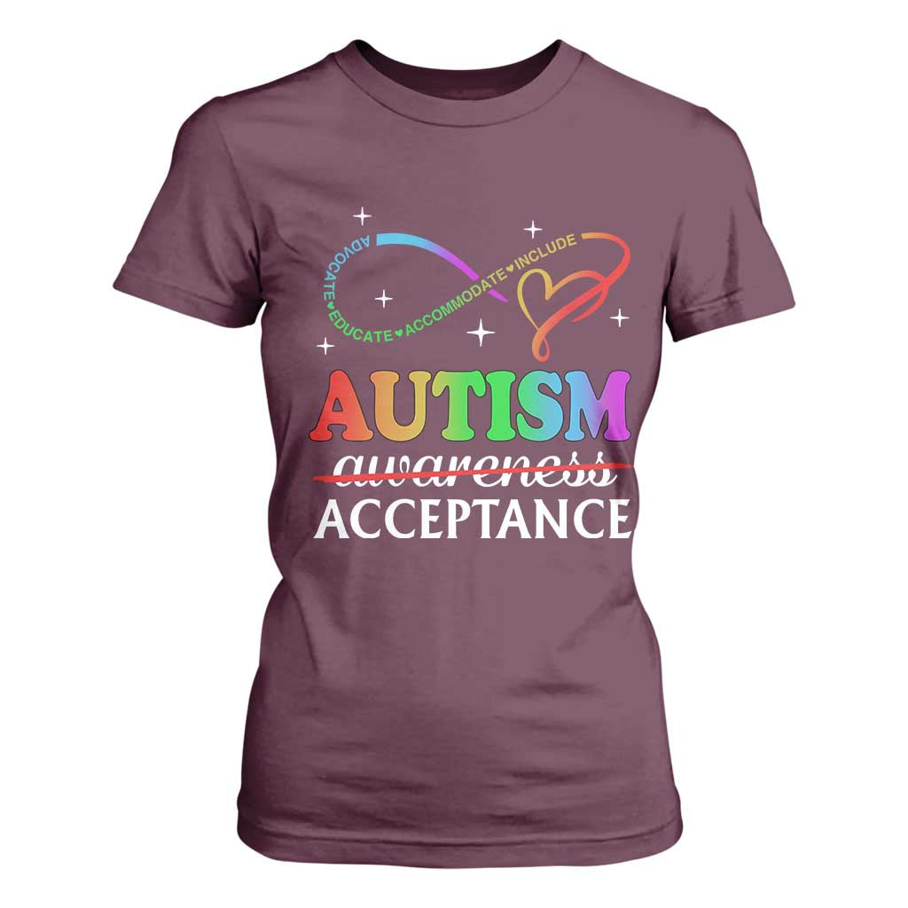 Autism Support Acceptance T Shirt For Women Advocate Educate Accommodate Include Infinity Symbol