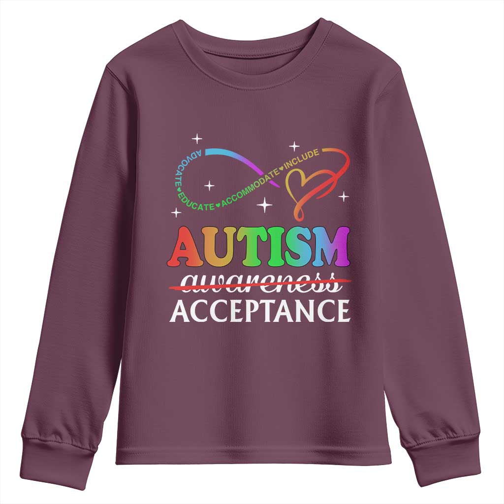 Autism Support Acceptance Youth Sweatshirt Advocate Educate Accommodate Include Infinity Symbol