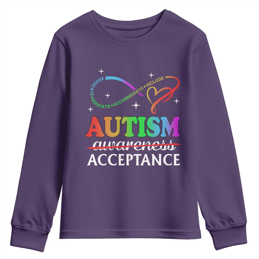Autism Support Acceptance Youth Sweatshirt Advocate Educate Accommodate Include Infinity Symbol