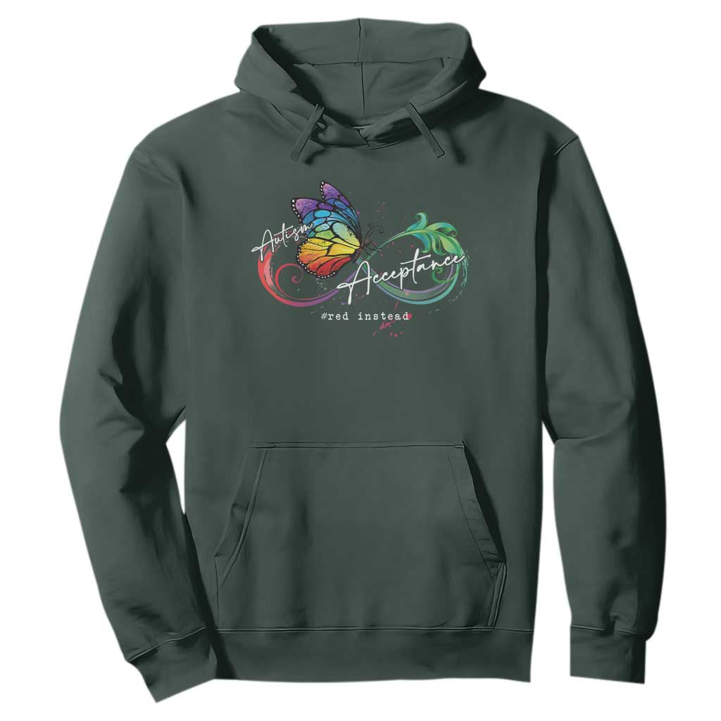 Autism Support Acceptance Red Instead Hoodie Infinity Symbol Rainbow Butterfly Feather