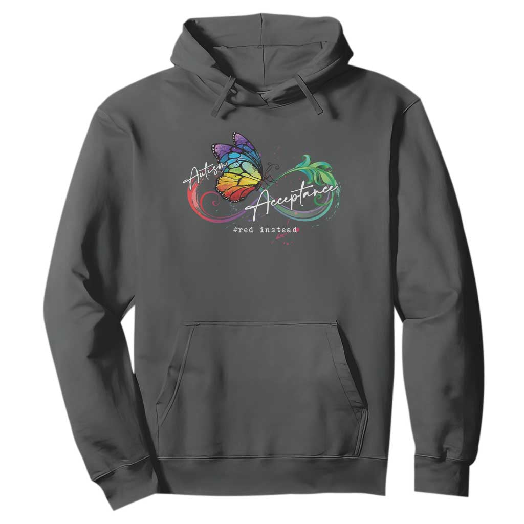 Autism Support Acceptance Red Instead Hoodie Infinity Symbol Rainbow Butterfly Feather