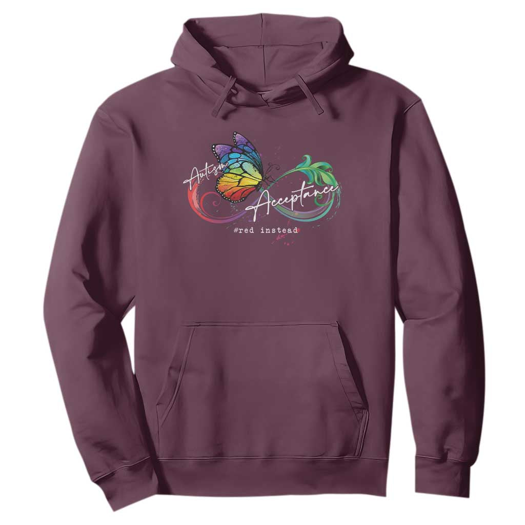 Autism Support Acceptance Red Instead Hoodie Infinity Symbol Rainbow Butterfly Feather