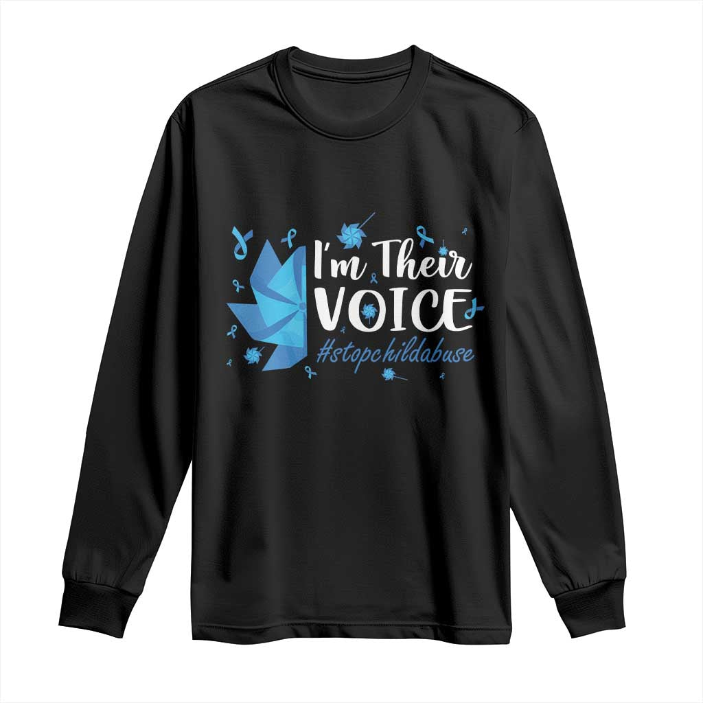 Child Abuse Prevention Support I'm Their Voice Long Sleeve Shirt Blue Pinwheels