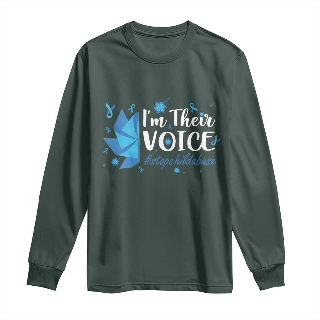 Child Abuse Prevention Support I'm Their Voice Long Sleeve Shirt Blue Pinwheels