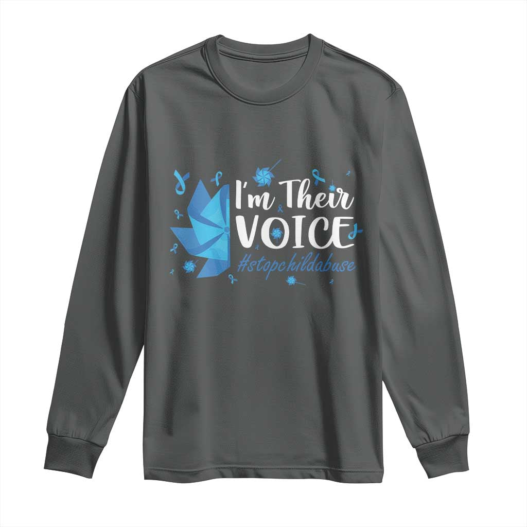 Child Abuse Prevention Support I'm Their Voice Long Sleeve Shirt Blue Pinwheels