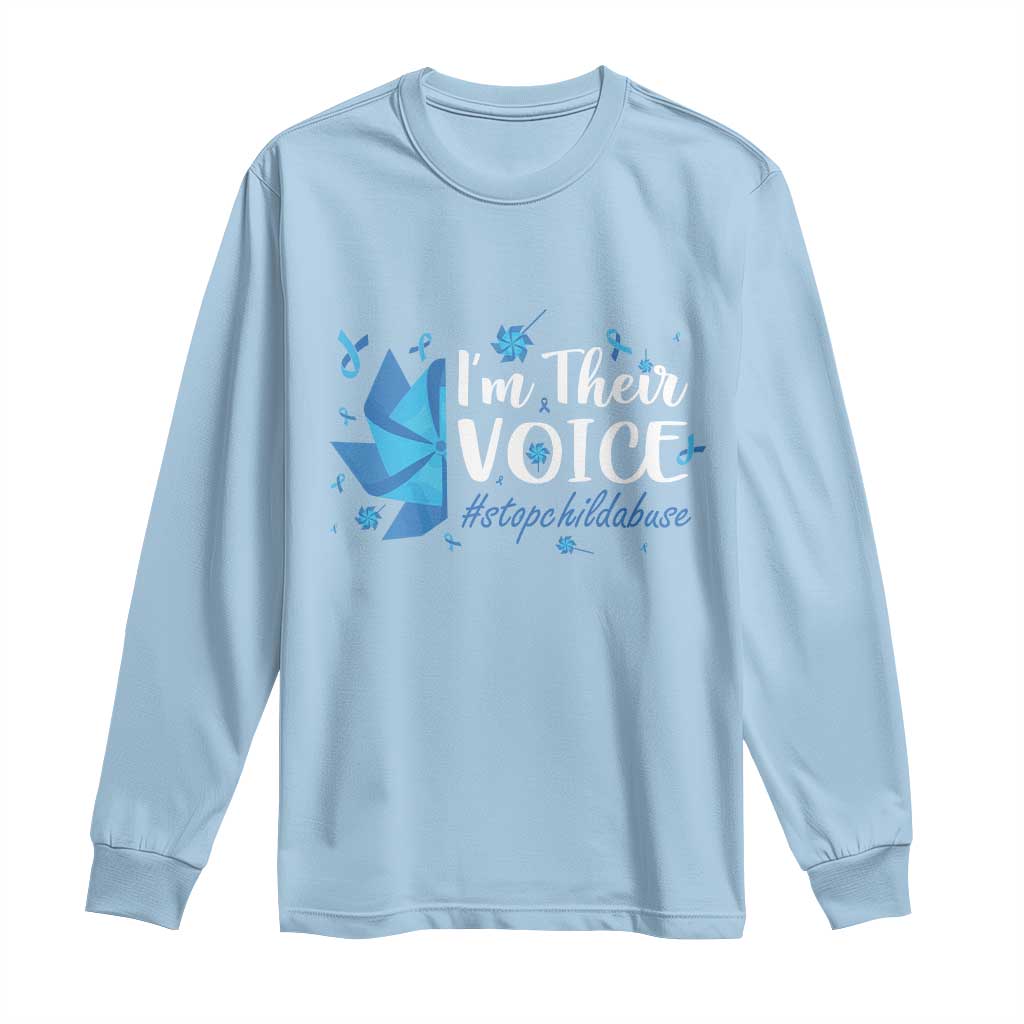 Child Abuse Prevention Support I'm Their Voice Long Sleeve Shirt Blue Pinwheels