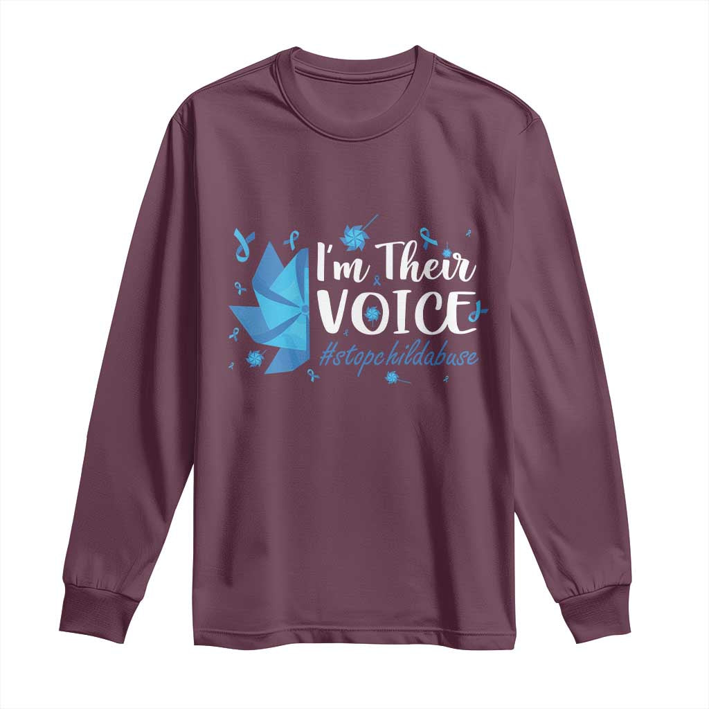 Child Abuse Prevention Support I'm Their Voice Long Sleeve Shirt Blue Pinwheels