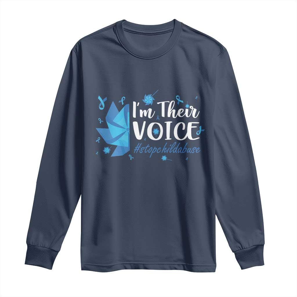 Child Abuse Prevention Support I'm Their Voice Long Sleeve Shirt Blue Pinwheels
