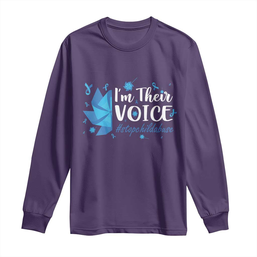 Child Abuse Prevention Support I'm Their Voice Long Sleeve Shirt Blue Pinwheels