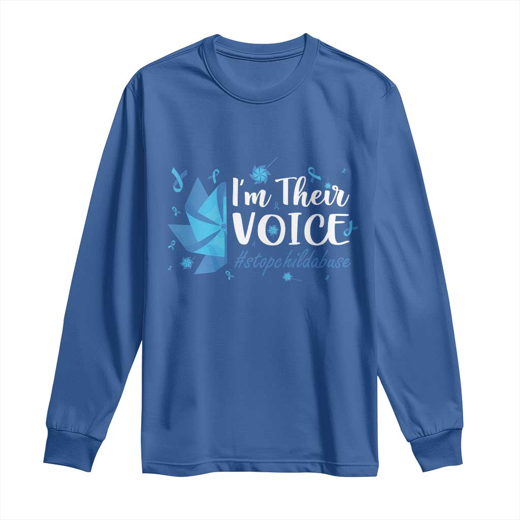 Child Abuse Prevention Support I'm Their Voice Long Sleeve Shirt Blue Pinwheels
