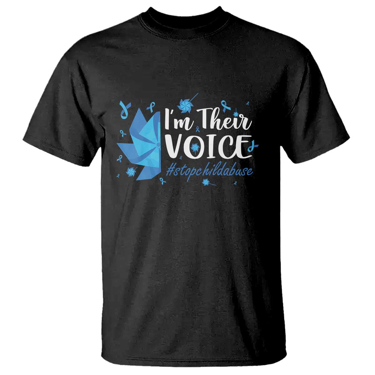 Child Abuse Prevention Support I'm Their Voice T Shirt Blue Pinwheels