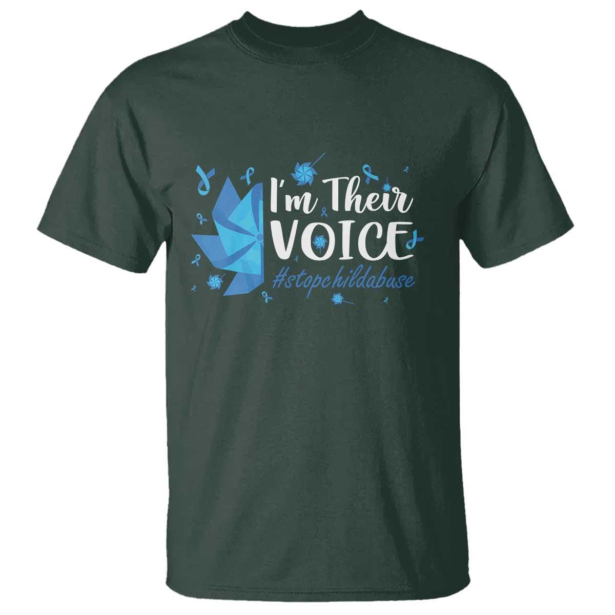Child Abuse Prevention Support I'm Their Voice T Shirt Blue Pinwheels