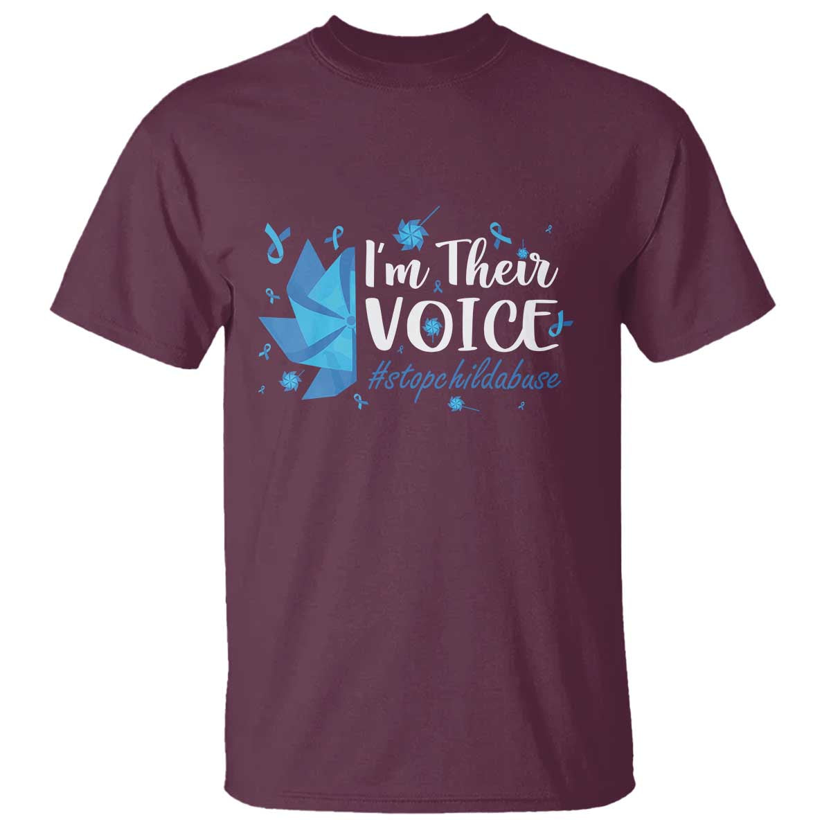 Child Abuse Prevention Support I'm Their Voice T Shirt Blue Pinwheels