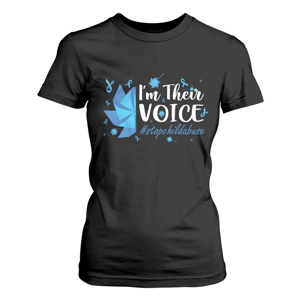 Child Abuse Prevention Support I'm Their Voice T Shirt For Women Blue Pinwheels