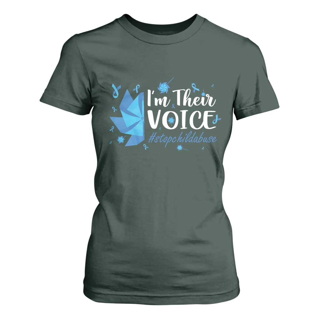 Child Abuse Prevention Support I'm Their Voice T Shirt For Women Blue Pinwheels
