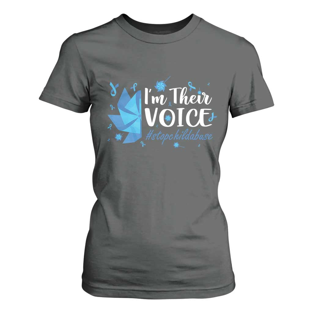 Child Abuse Prevention Support I'm Their Voice T Shirt For Women Blue Pinwheels