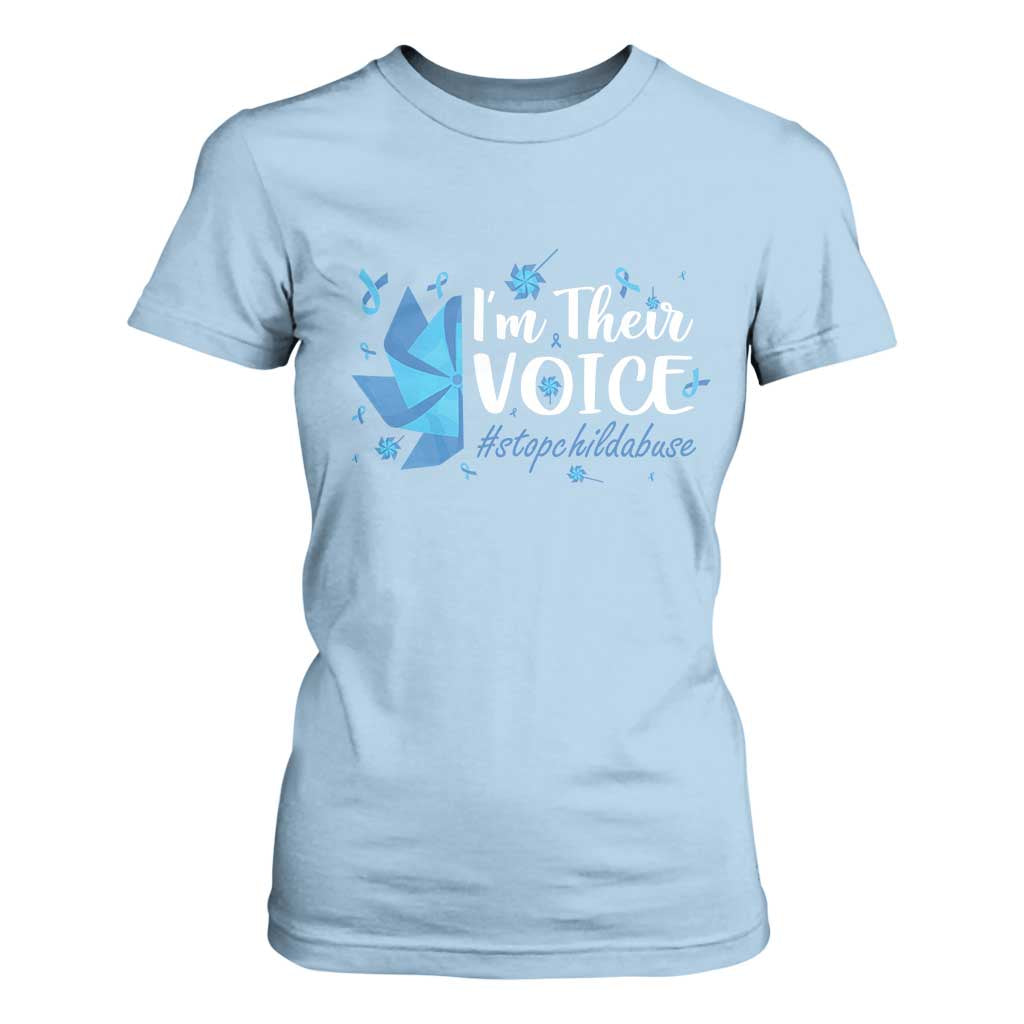 Child Abuse Prevention Support I'm Their Voice T Shirt For Women Blue Pinwheels