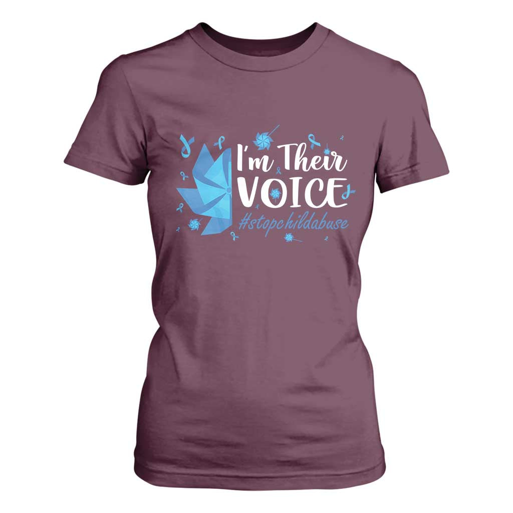 Child Abuse Prevention Support I'm Their Voice T Shirt For Women Blue Pinwheels