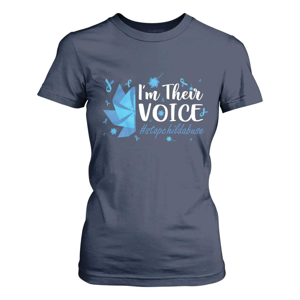 Child Abuse Prevention Support I'm Their Voice T Shirt For Women Blue Pinwheels