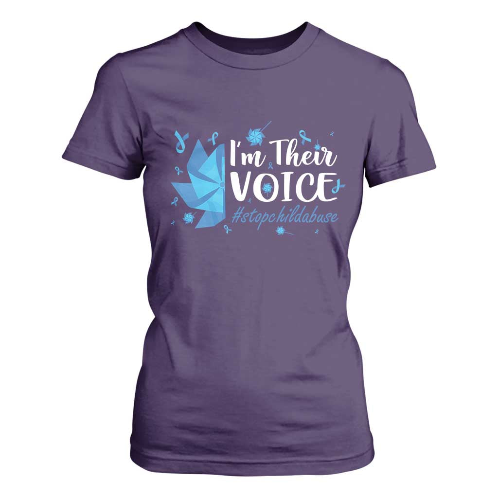 Child Abuse Prevention Support I'm Their Voice T Shirt For Women Blue Pinwheels