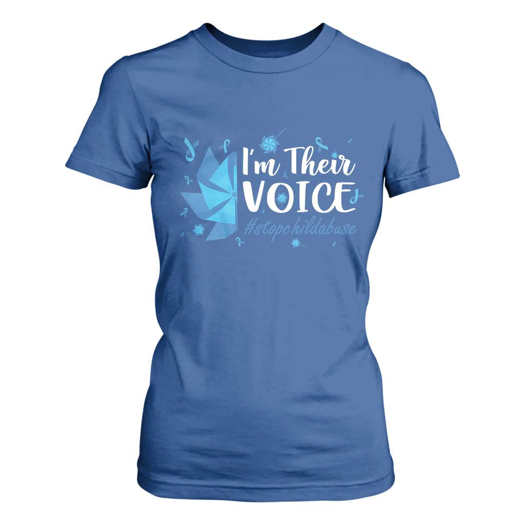 Child Abuse Prevention Support I'm Their Voice T Shirt For Women Blue Pinwheels