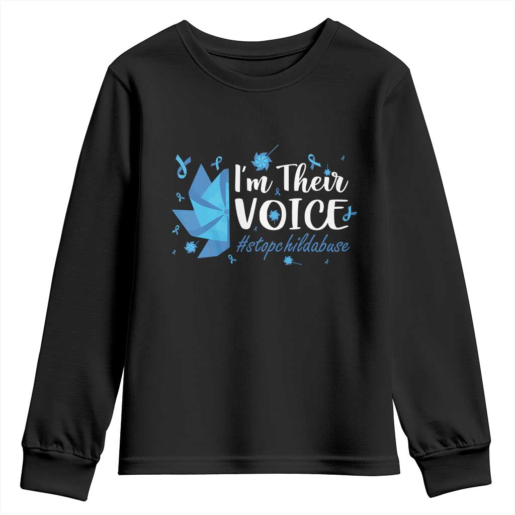 Child Abuse Prevention Support I'm Their Voice Youth Sweatshirt Blue Pinwheels